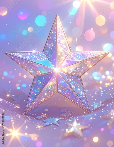 A large, sparkly star surrounded by smaller stars and colorful bokeh lights