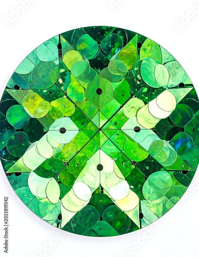 A green circle with intersecting lines and overlapping circles
