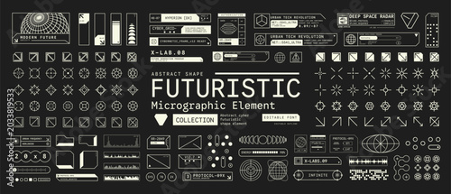 Set Futuristic  cyberpunk interface element technology UI Elements Shape Collection graphic vector design template