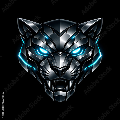 Robotic Panther Head with Neon Futuristic Esports Logo