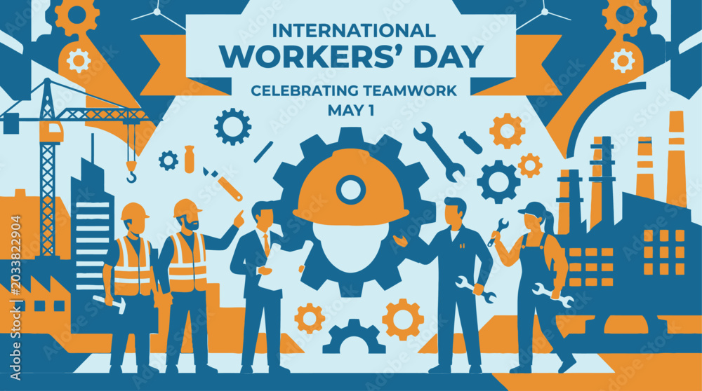 Naklejka premium International Workers Day May 1 Celebration Vector Illustration