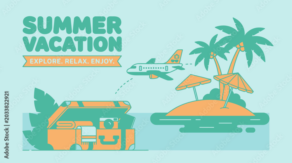 Obraz premium Summer Vacation Travel Flat Vector Illustration