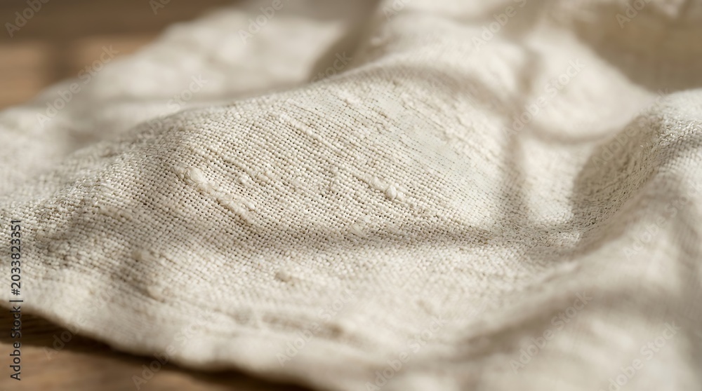 Fototapeta premium Light Beige Woven Linen Fabric Close-Up: Natural Texture & Rustic