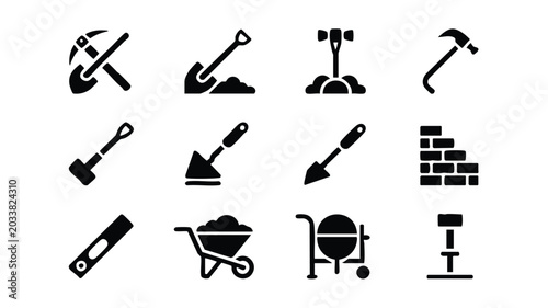Bild auf Leinwand Collection of construction tools and equipment icons on white background
