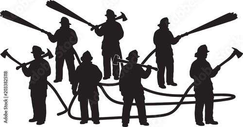 Konstfotografi Black Solid Private Security Guard Silhouettes Set of Six on White Background