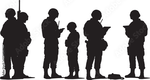 Canvastavla Black Solid Private Security Guard Silhouettes Set of Six on White Background