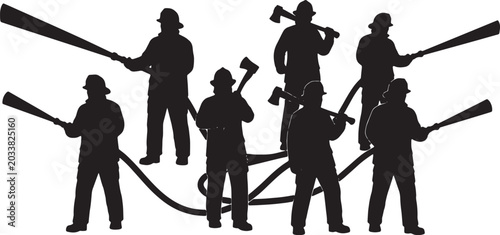 Quadro em tela Black Solid Private Security Guard Silhouettes Set of Six on White Background