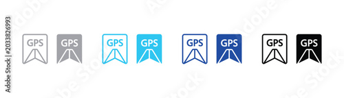 Schilderij op canvas Set of gps road map flag marker vector icons with blue outline and solid fill na