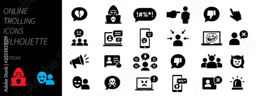 Bild auf Leinwand Online Trolling Silhouette Vector – Internet Harassment and Toxic Social Media I