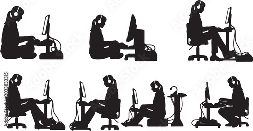 Canvastavla Black Solid Remote Transcriptionist Foot Pedal Headphone Silhouettes Set of Six
