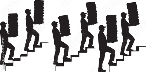Photos Black Solid Pizza Box Stack Ascending Walking Silhouettes Set of Six on White Ba