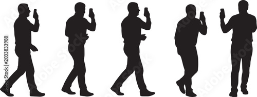 Foto Black Solid Pacing Author Smartphone Dictation Silhouettes Set of Six on White B