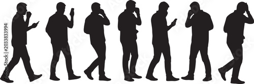 Bilde på lerret Black Solid Pacing Author Smartphone Dictation Silhouettes Set of Six on White B