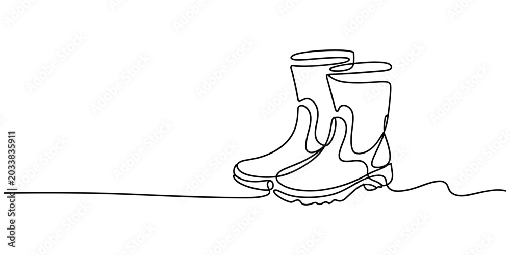 Obraz premium Black line rubber boots line black line single line boots footwear rain boots wading boots continuous one line drawing 