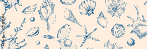 Foto Seashells Seamless Background