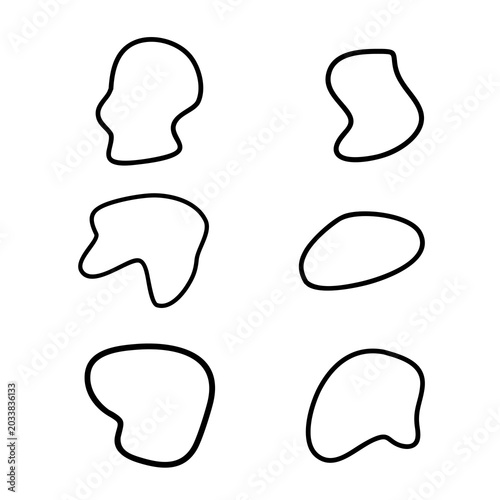 Set of Hand Drawn Organic Blob Shapes Doodle Line Art Elements Collection