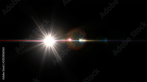 Abstract Light Flare on Black Background with Glowing Lens Effect and Cinematic Energy Burst, Bright Shine Overlay for Modern Visual Design and Digital Motion Graphics