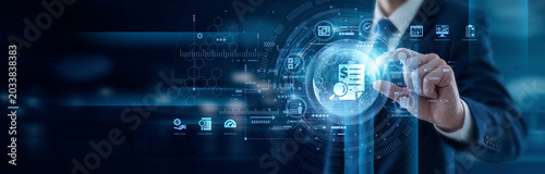 Fotografi Financial auditor strictly hand hold global Audit network compliance standards ensuring transparent reporting