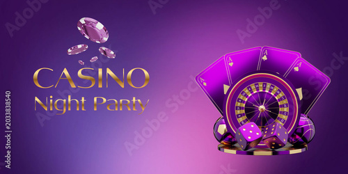 Fotografia Luxurious horizontal  graphic banner featuring elegant CASINO Night Party text,