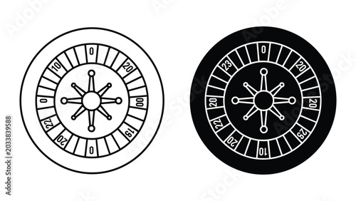 Canvastavla Black and white roulette wheel icons with numbers on a white background