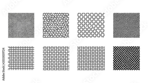 Obraz na plátně Collection of various mesh and grid patterns in black and white on a white backg