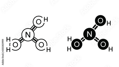 Tableau sur toile Molecular structures of nitric acid and nitrogen dioxide on white background