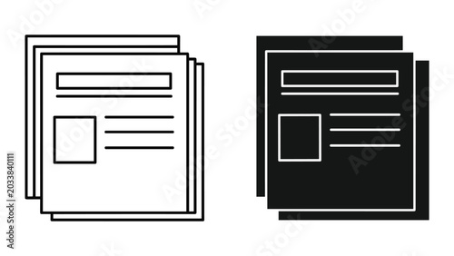 Foto Black and white stack of paper document icons with lines and rectangles
