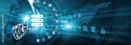 Photos Host-Bot robot hand touch portal shield HOSTING services