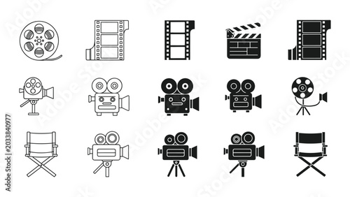 Canvastavla Collection of film and movie icons in various styles and formats on white backgr