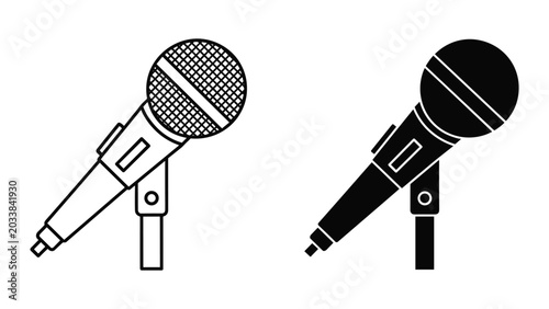 Tableau sur toile Two microphones in black and white on a white background for audio and music con