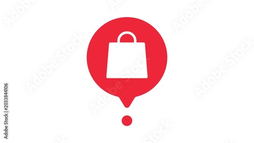 minimalist red map pin with white shopping bag icon on white background static shot