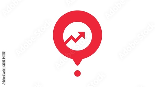 Red map pin icon with upward arrow chart on white background flat design digital graphic illustration