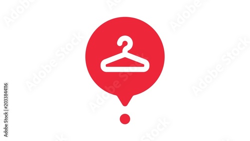 Red map location pin icon with white clothes hanger symbol isolated on white background