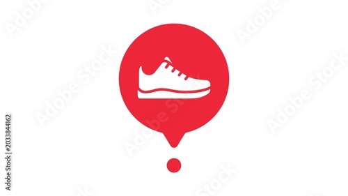 white sneaker running shoe icon inside red map pin location marker on plain white background