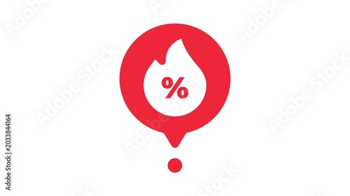 red circular fire icon with white percentage symbol static graphic element on white background