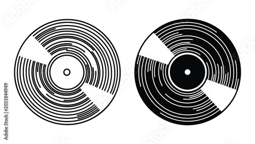 Tableau sur toile Black and white vinyl records with circular grooves and triangular sections isol
