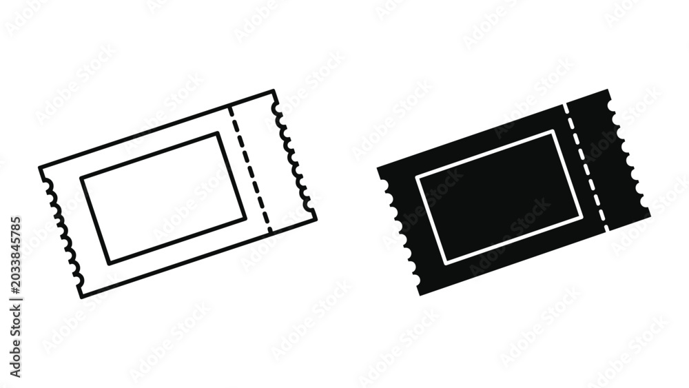 Fototapeta premium Two blank ticket stubs with perforated edges and rectangular shapes in black and white