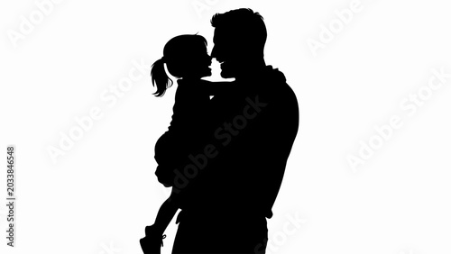 Foto Silhouette of man holding and kissing little girl, family love, affectionate mom