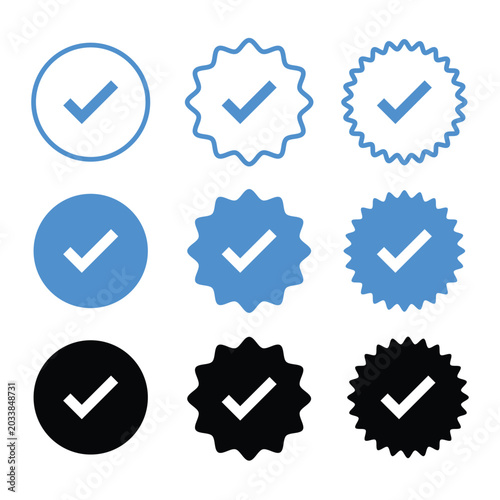 Set of Verified Badge Vector Icons with Checkmarks