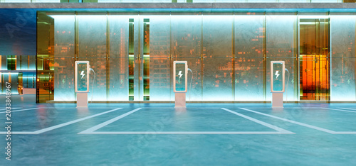 Fotografía 3d rendering ev charging stations in futuristic urban environment 3d rendering