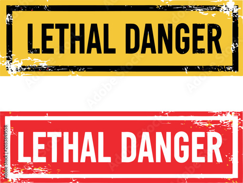 Bilde på lerret Lethal Danger Warning Signs in Yellow and Red Grunge Style