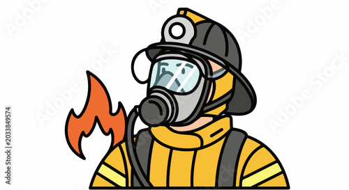 Photos Cartoon firefighter with mask and flame