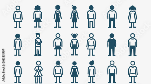 Obraz na płótnie A Diverse Group of Silhouetted People in Various Poses Standing Together in a Mi