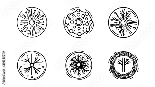 Foto Abstract Circular Symbols with Radiating Patterns and Decorative Geometric Desig