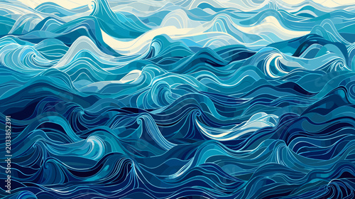 Foto Abstract Ocean Waves Pattern in Shades of Blue and Turquoise Creating Dynamic Fl