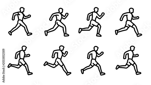 Obraz na plátně Animated Sequence of a Running Figure in Eight Frames Depicted in Minimal Outlin