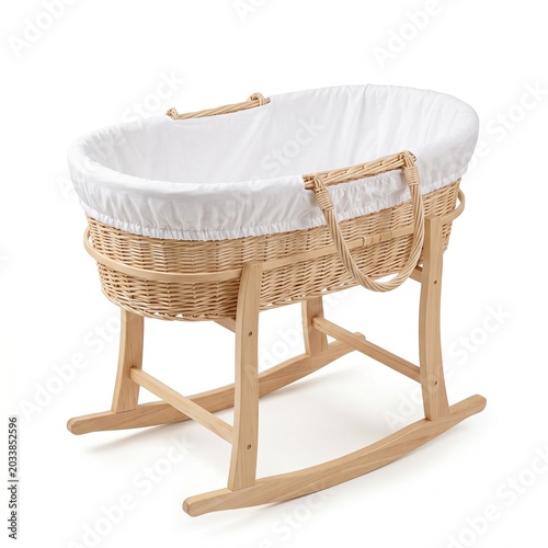 Canvastavla Natural Rattan Wicker Baby Moses Bassinet on White Background