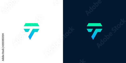 Modern abstract geometric tech logo symbol, T letter form, clean and innovative design for technology companies