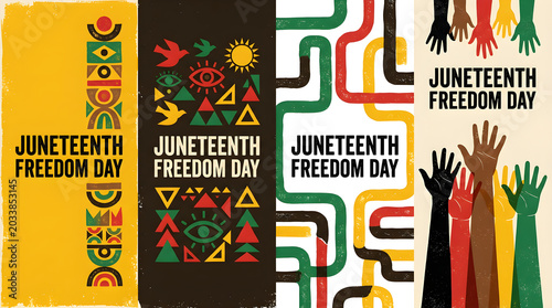 Juneteenth Celebration with Cultural Symbols and Festive Colors in a Vibrant Setting