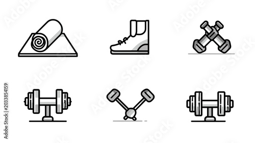 Tableau sur toile Collection of Fitness Equipment Including Dumbbells, Sneakers, and Exercise Mat